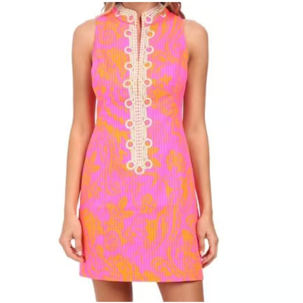 Lilly Pulitzer Alexa Shift Dress Cotton in Neon Pop Pink Seaesta Womens Size 6